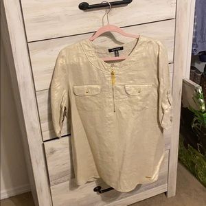 Gold blouse with half zip in front